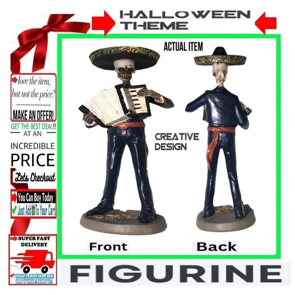 🛑 SKELETON ➕🆒 FIGURINE Accordion MAN Halloween Mariachis Dead Decor💸BUY NOW‼️ - Picture 3 of 16